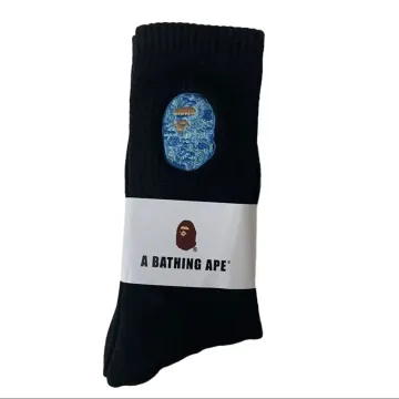 A Bathing Ape Black Long Tube Blue Embroidery Socks