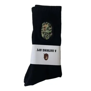 A Bathing Ape Black Long Tube Camo Embroidery Socks