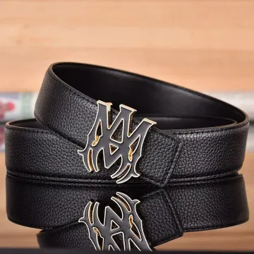 Amiri Black Gold Buckle Lychee Grain Belt