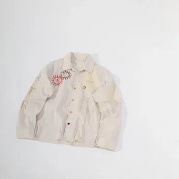 Beige Embroidered Button-Up Shirt