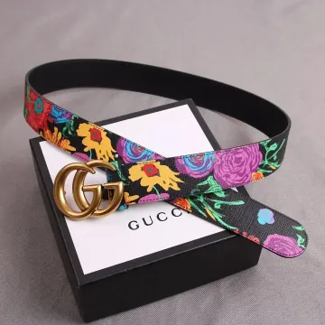 Gucci Interlocking G Black Multicolor Floral Belt