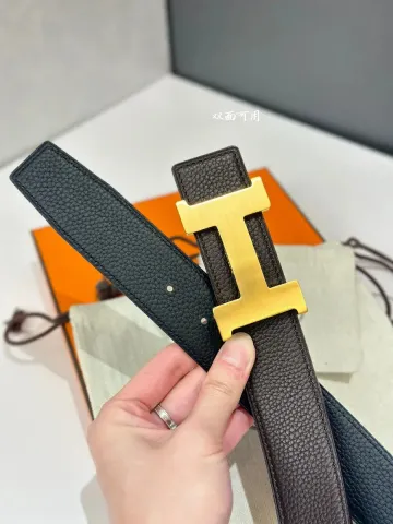 Hermès Hermès H Coffee/Black with Raw Gold Buckle Belt