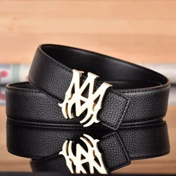 MM6 Maison Margiela Black Gold Buckle Lychee Texture Belt