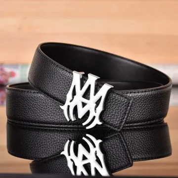 MMY MMY Black Lychee Grain Silver Buckle Belt