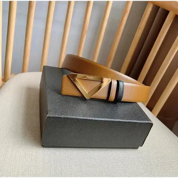 Prada Triangle Logo Belt Tan/Black