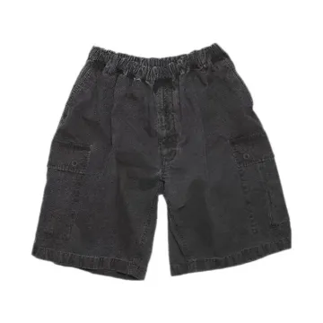 Solid Black Elastic Waist Cargo Shorts