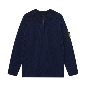 Stone Island Navy Ribbed Half-Zip Sweater