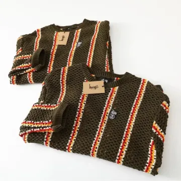 Stussy Striped Knit Sweater Olive Green