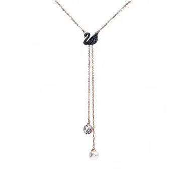 Swarovski Swan Black and Rose Gold Lariat Necklace