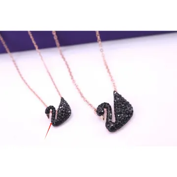 Swarovski Swan Mini Black Crystal Rose Gold Necklace